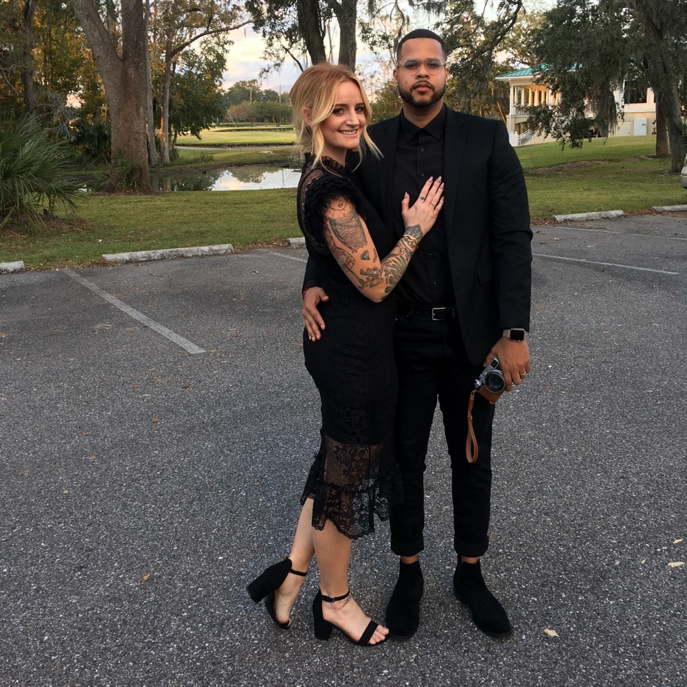 Black midi cocktail dress.